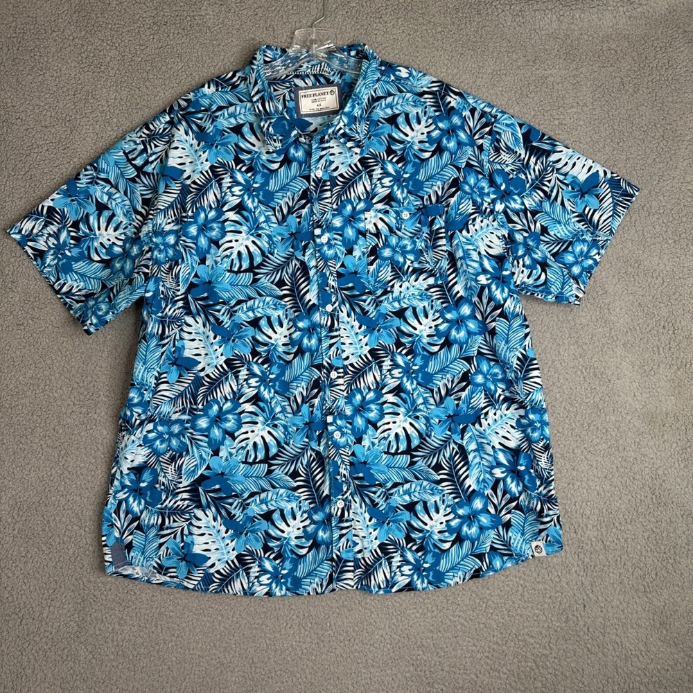 Free‎ Planet Hawaiian Shirt Mens 4XL Blue Tropical Island Vacation Luau Floral